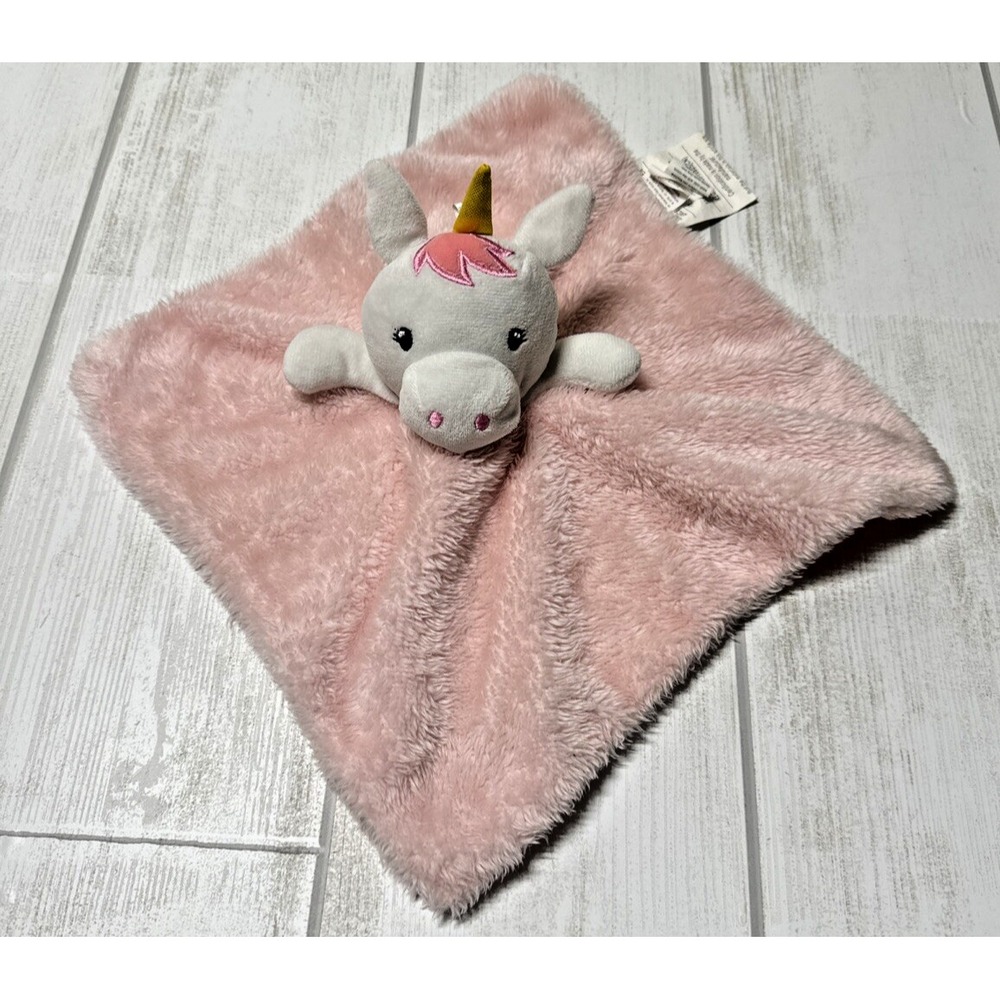 DTU Pink Unicorn Lovey Baby Girl Security Blanket Soft Fleece Gold Horn 12"